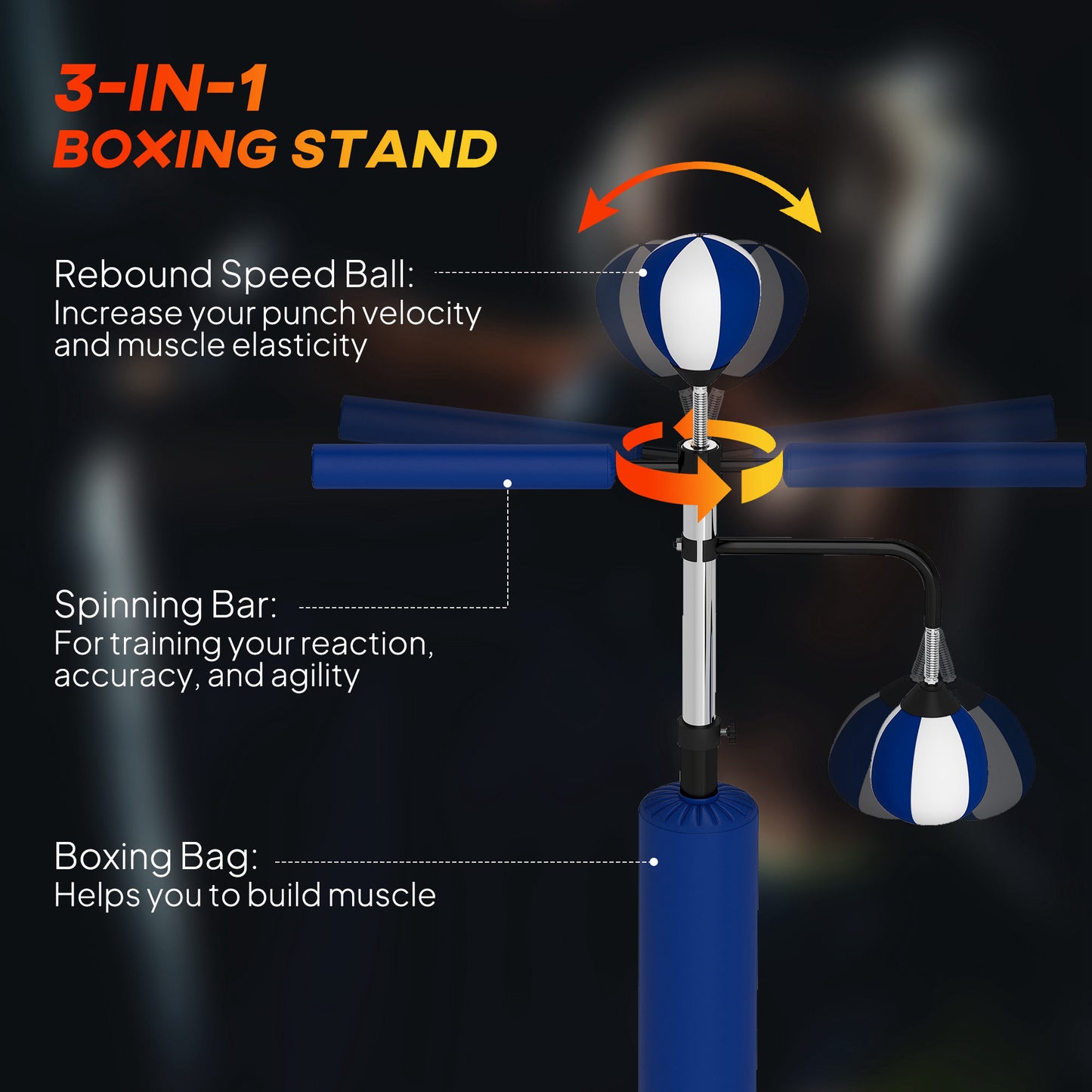 Web Baseed 4.6'-6.7' Speed Bag Boxing Bag Stand, Reflex Bag Boxing Training Equipment, Speed Punching Bag, Blue