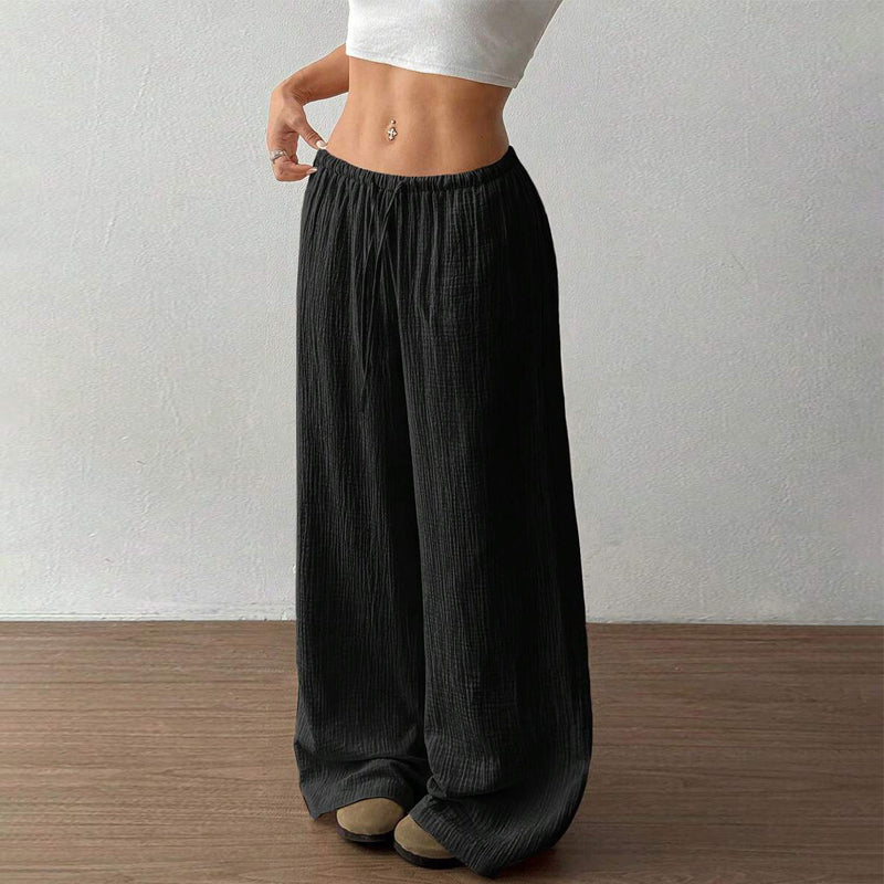 Web Based Plus Size Women's Solid Color High-Waisted Wide Leg Pants Drawstring Waist Casual Trousers For Spring And Autumn