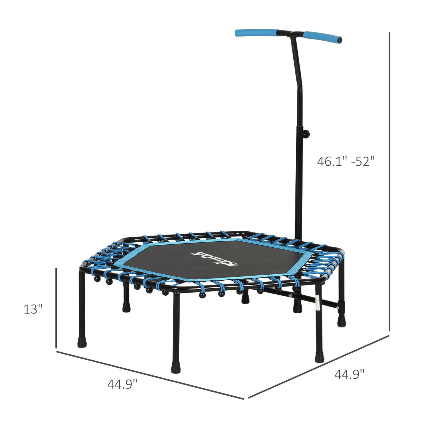 Web Based Rebounder Trampoline For Adults, Quiet Bungee Rebounder With LED Lights And Adjustable Handle, Blue