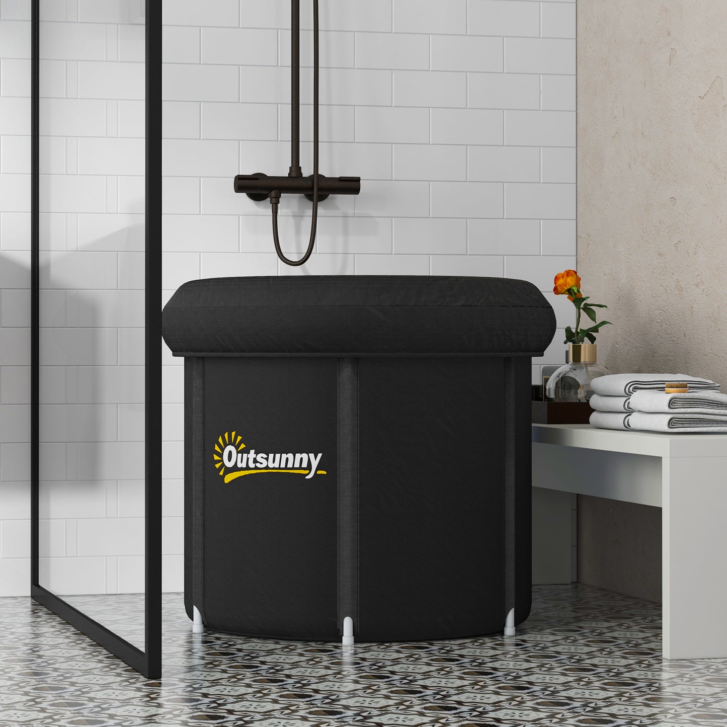 Web Based Cold Plunge Tub, Portable Ice Bath Cold Water Therapy Tub with Thermo Lid, for Athletes Recovery, Black