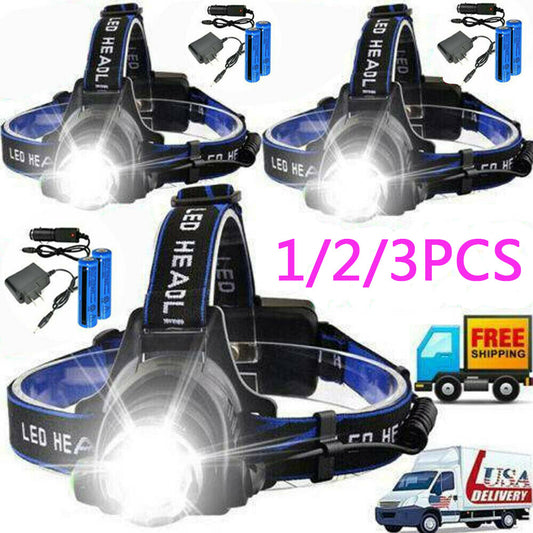 Web Based LED Headlamp Rechargeable Head Torch Zoom Headlight Lamp Super Bright Flashlight 3 Modes Light With 2 Li-ion Batteries 2 Charger