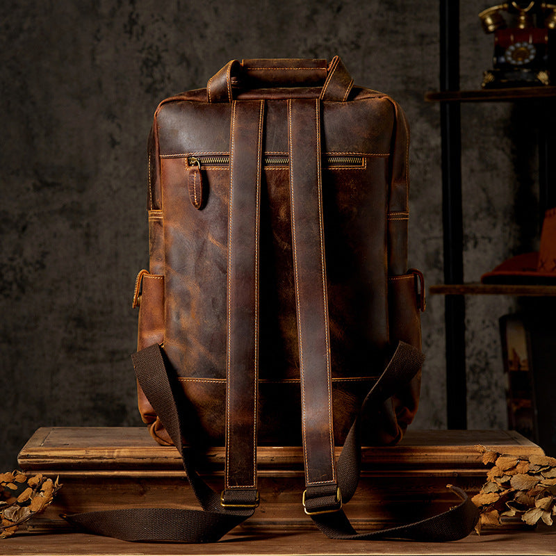 Web Based Men's Large Capacity Retro Outdoor Travel Leather Backpack