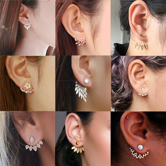 Web Based Zircon daisy flower back hanging earrings