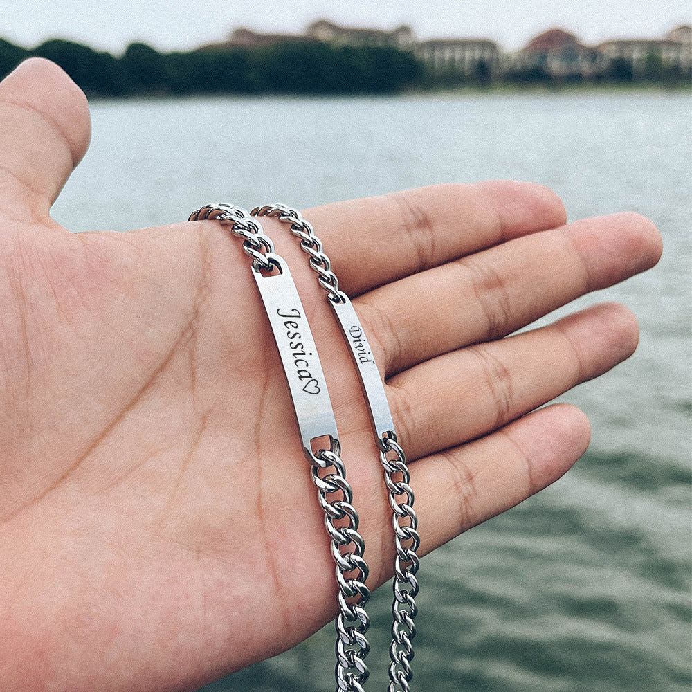 Web Based Engraved Titanium Steel Lovers' Day 18K High Quality Gold Plated Bracelet