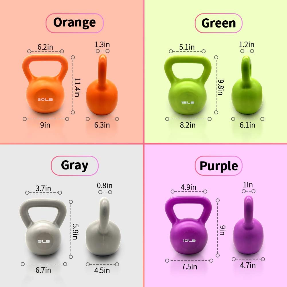 Web Based 5lbs Kettlebell Set, Strength Training Kettlebells Weight Set For Women, Vinyl Coated Kettle Bell For Home Gym Workout Weight Lifting Equipment, Comfortable Grip Wide Handle Weights