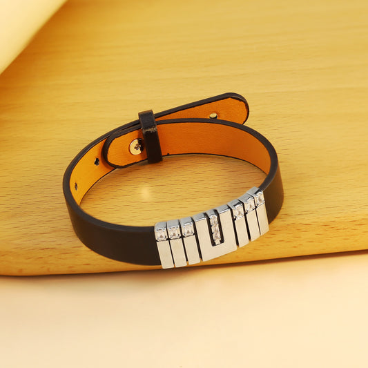 Web Based Vintage Business Leather Simple Punk Men's Lettering Bracelet