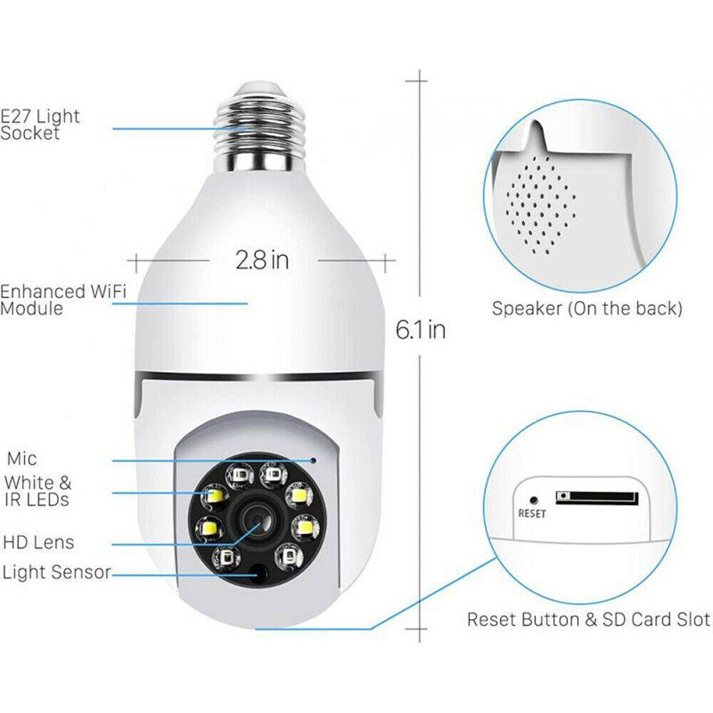 IWeb Based R E27 Light Bulb Camera 1080P HD Wireless Wifi Smart Home Security Camera
