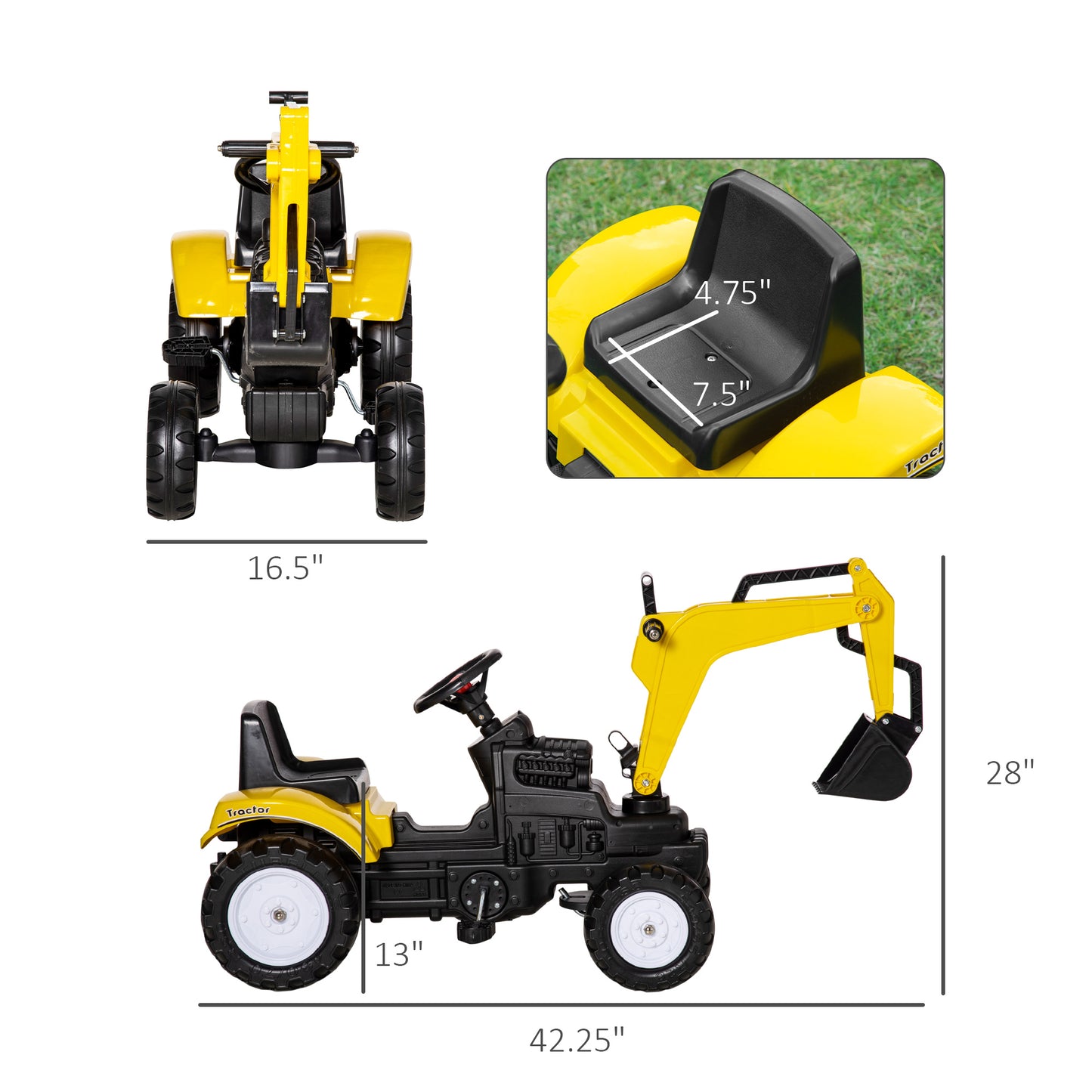 Web Based Kids Ride On Excavator, Pedal Digger, Construction Truck with Horn for Kids and Toddlers 3+, Yellow
