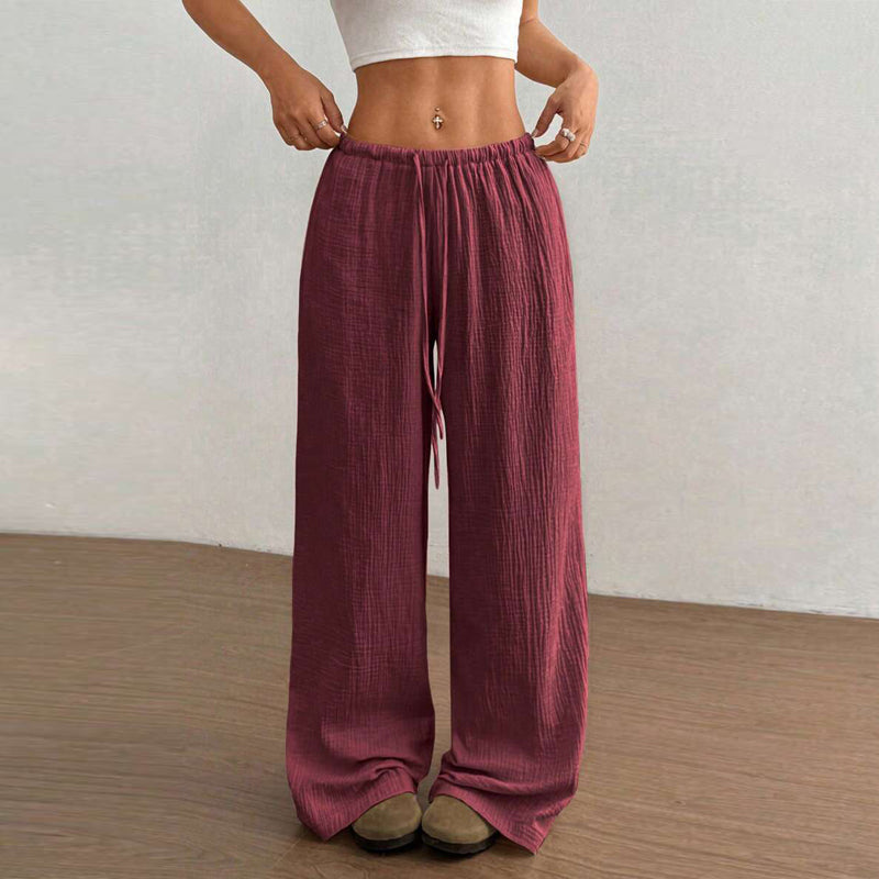 Web Based Plus Size Women's Solid Color High-Waisted Wide Leg Pants Drawstring Waist Casual Trousers For Spring And Autumn