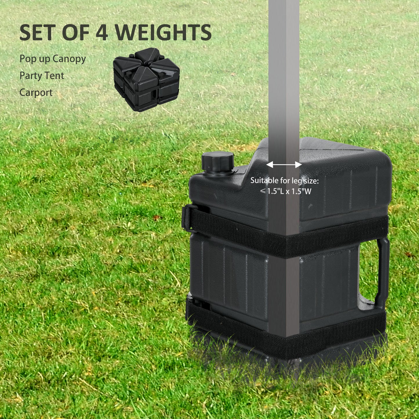 Web Based Set of 4 Straight Leg Canopy Weights, Water or Sand Filled Weights for Gazebo with Built-in Handles and Secure Straps