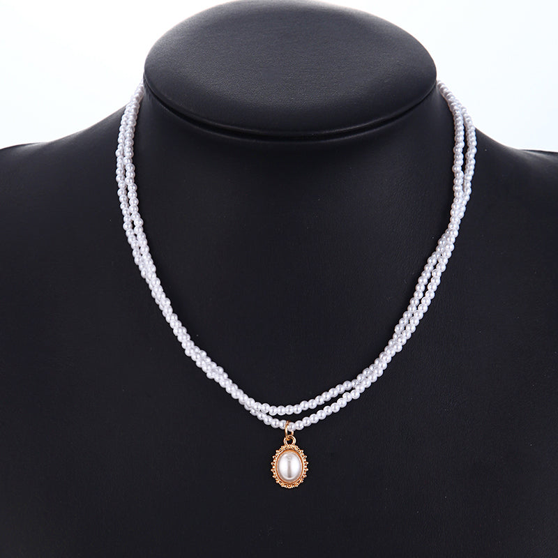 Web Based Retro Double-Layer Pearl Necklace Female Simple Temperament Necklace