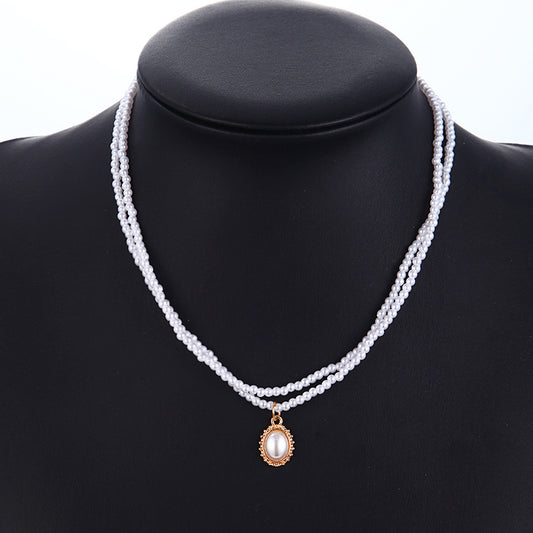 Web Based Retro Double-Layer Pearl Necklace Female Simple Temperament Necklace
