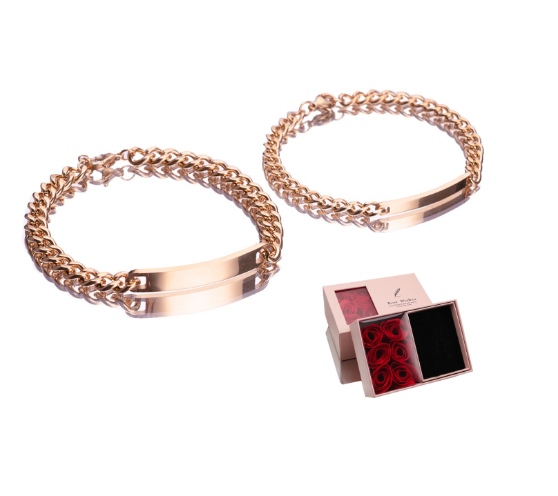 Web Based Engraved Titanium Steel Lovers' Day 18K High Quality Gold Plated Bracelet