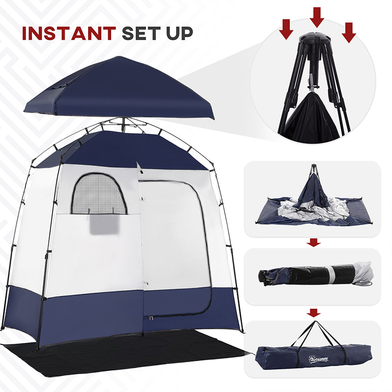 Web Based Two Room Pop Up Shower Tent with Shower Bag, Floor and Carry Bag, Blue