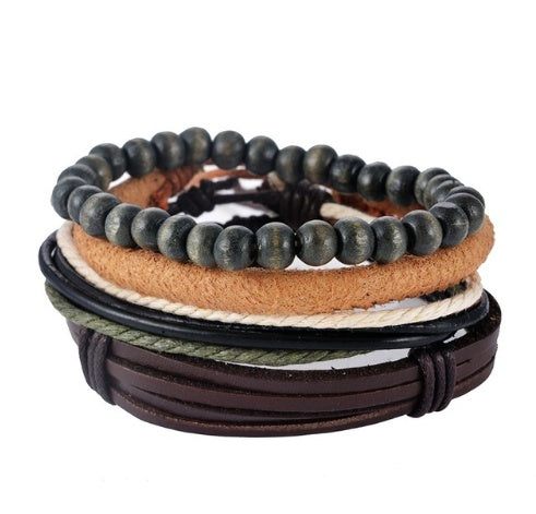 Web Based Leather Bracelet Men Multilayer Bead Bracelet Punk Wrap Bracelets for Women Vintage punk Men Jewelry