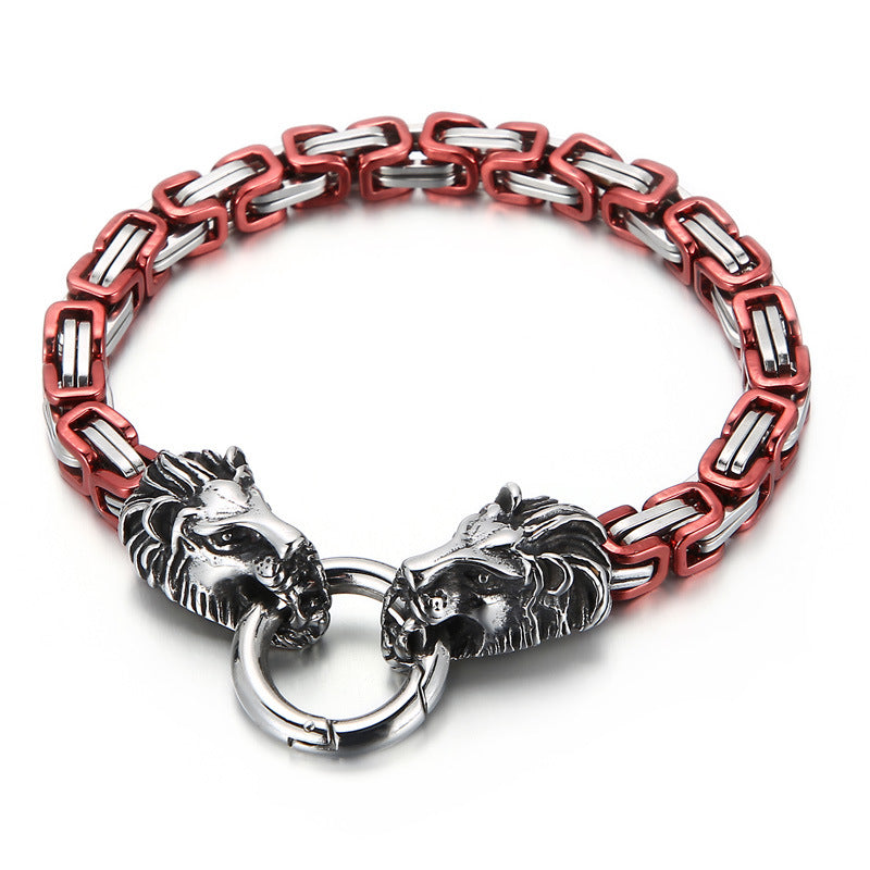 Web Based Domineering Lion Head King Chain Titanium Steel Men's Bracelet