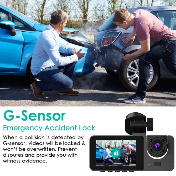 Web Based 3 Channel Dash Cam Front Inside Rear Vehicle Driving Recorder Car DVR With 32G MMC Card G Sensor Motion Detection Parking Monitor Night Vision Loop Recording