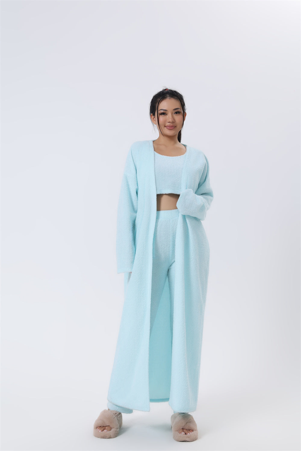 Web Basd Cozy Pajama Set, 3 Piece Lounge Set, Cute Loungewear, Warm Suit Sets, Matching Set, Lounge Set, 3 Piece Pant Sets, Women Winter Dress