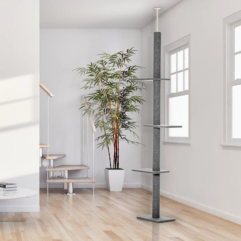 Web Based PawHut Floor-to-Ceiling Cat Tree Cat Climbing Tower With Sisal-Covered Scratching Posts Natural Cat Tree Activity Center For Kittens Cat Tower Furniture, Grey
