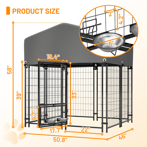 Web Based Outdoor Dog Kennel 4.23'x3.83'x4.83' With Roof, Heavy Duty Welded Wire Crate, All-Weather Protection & Safe Lock Design For Dogs And Pets