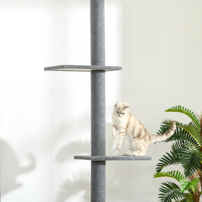 Web Based PawHut Floor-to-Ceiling Cat Tree Cat Climbing Tower With Sisal-Covered Scratching Posts Natural Cat Tree Activity Center For Kittens Cat Tower Furniture, Grey