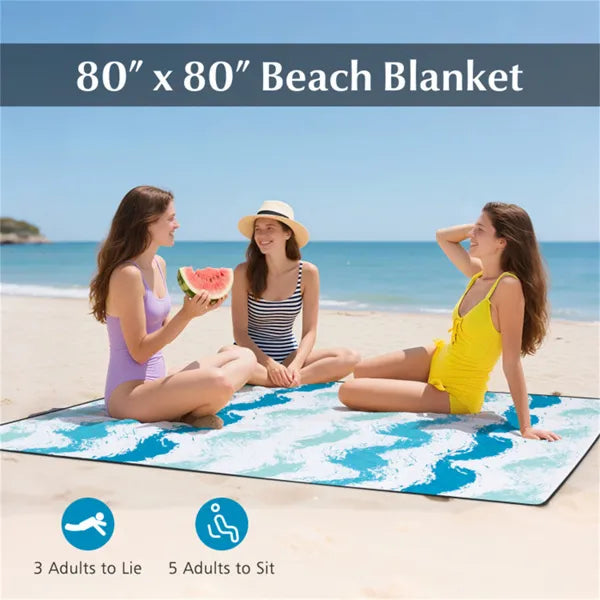 Web Based 4-Piece Beach Set With 6.2ft Sun-Proof Umbrella, 2 Folding Chairs & 80 X 80 Waterproof Blanket-Blue