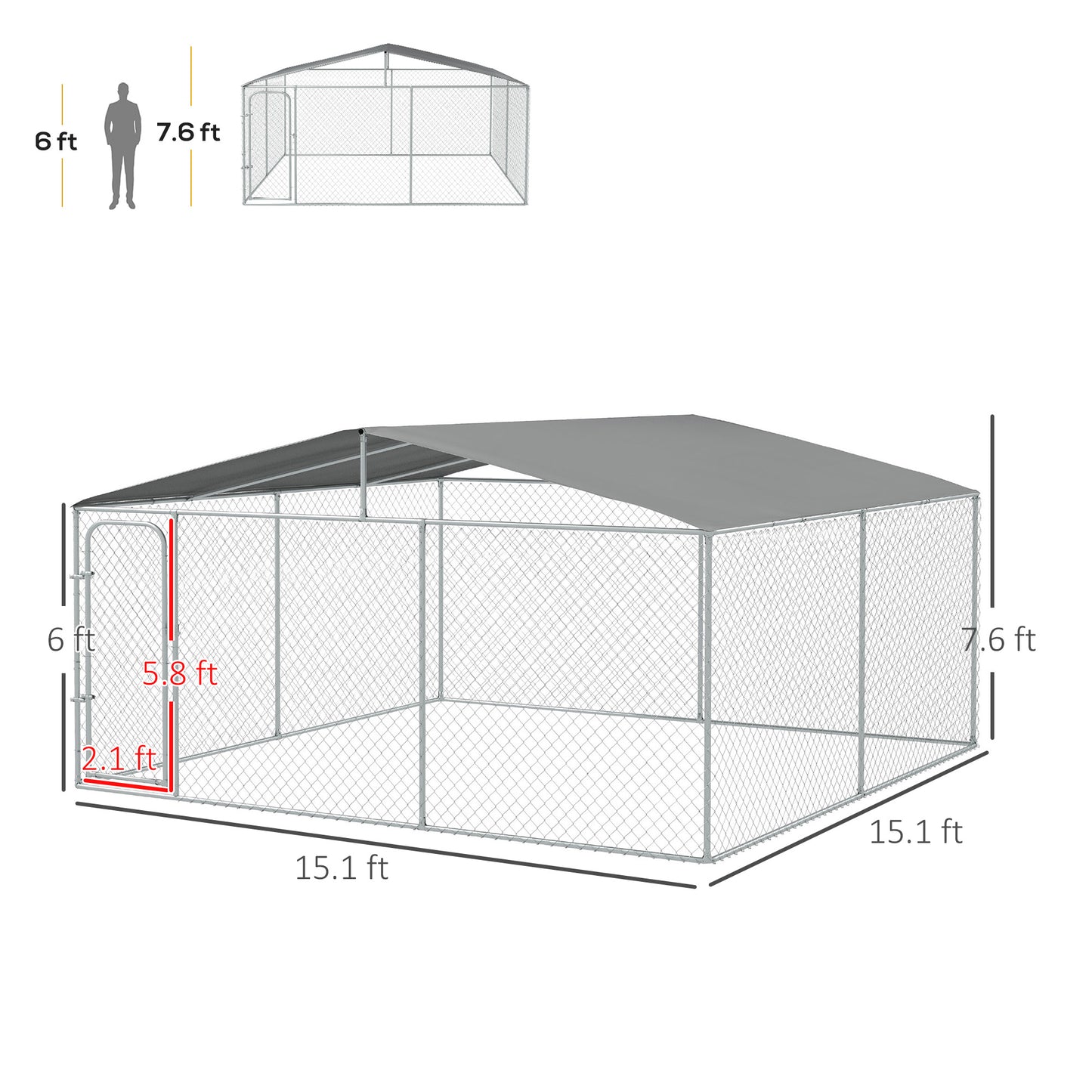 Web Based 15x15 Dog Kennel with Cover, Secure Outdoor Dog Fence, Galvanized Steel Frame for Backyard, Green