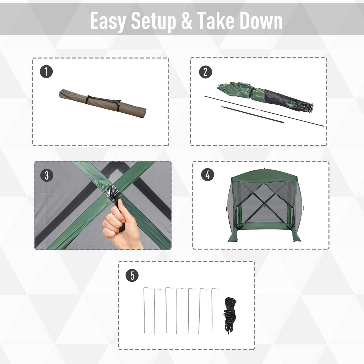 Web Based Pop Up Camping Canopy Gazebo Screen Shelter Tent with Single Person Easy Set-Up, Ventilating Mesh, Portable Carry Bag for Outdoor Camping Party Event, 7x7FT, Green