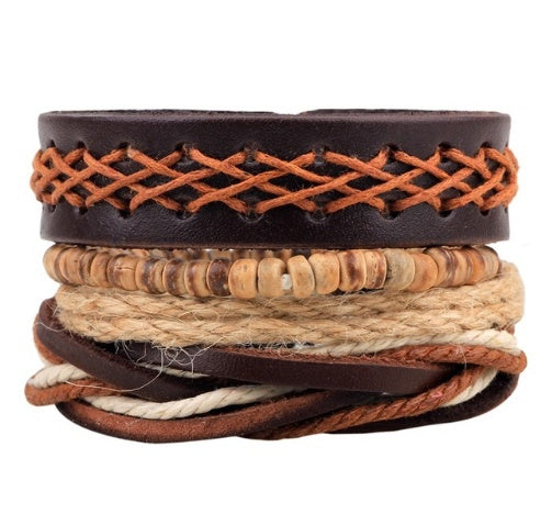 Web Based Leather Bracelet Men Multilayer Bead Bracelet Punk Wrap Bracelets for Women Vintage punk Men Jewelry