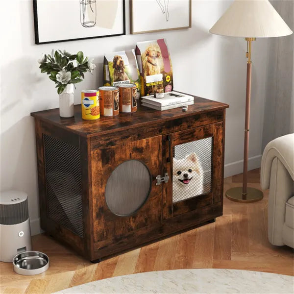 Web Based 2-in-1 Dog Crate End Table - Rustic Brown, 88lbs Capacity, Farmhouse Style, 32.5"x18.5"x23.5"