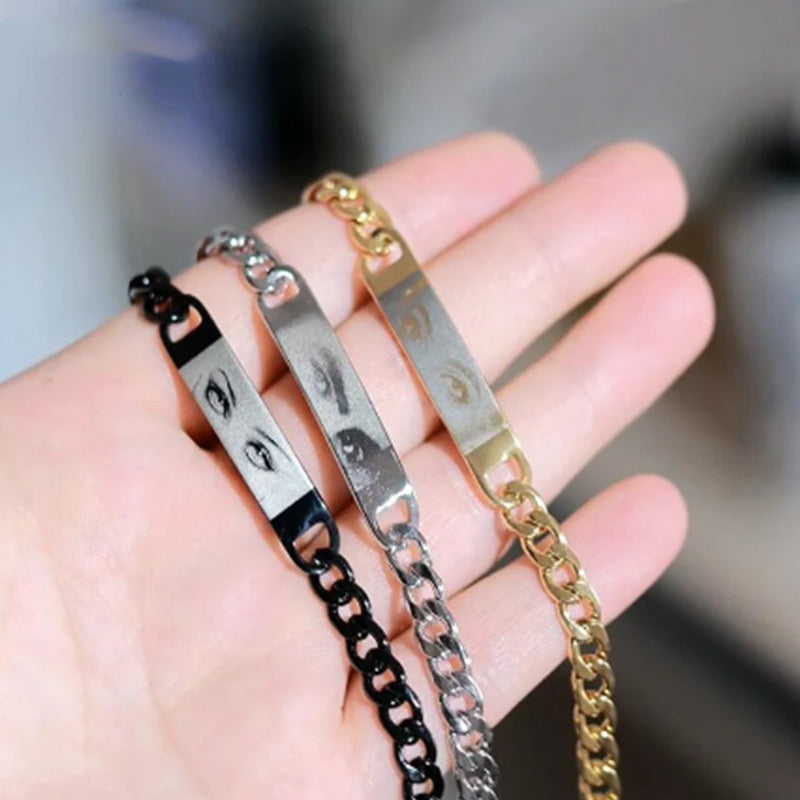 Web Based Personalized Human Eye Bracelet DIY Laser Engraved Stainless Steel Couple Bracelet Engraved Portrait Bracelet