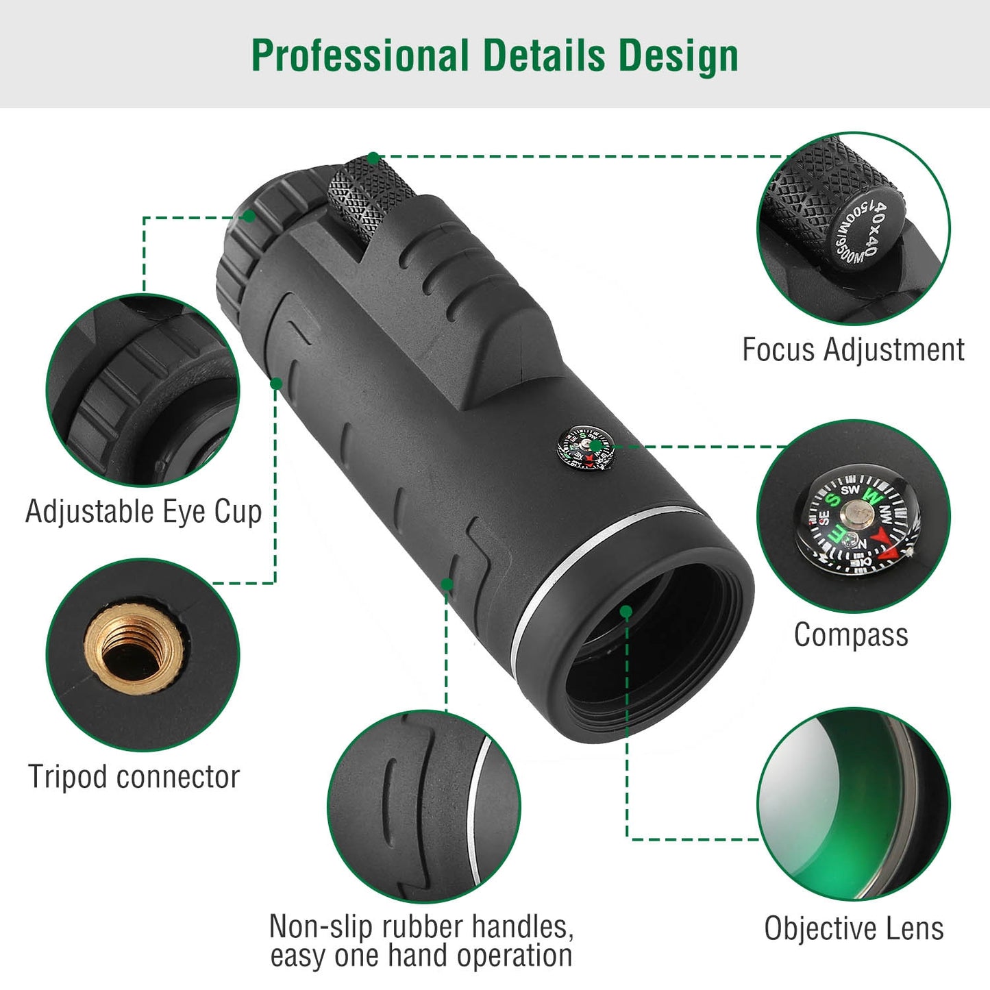 Web Based 1Pc 40 Plus 40 HD Optical Monocular Telescope With FMC Lens Low Light Vision Scope Phone Holder Tripod Compass For Bird Watching Hunting Camping Hiking Sport Event