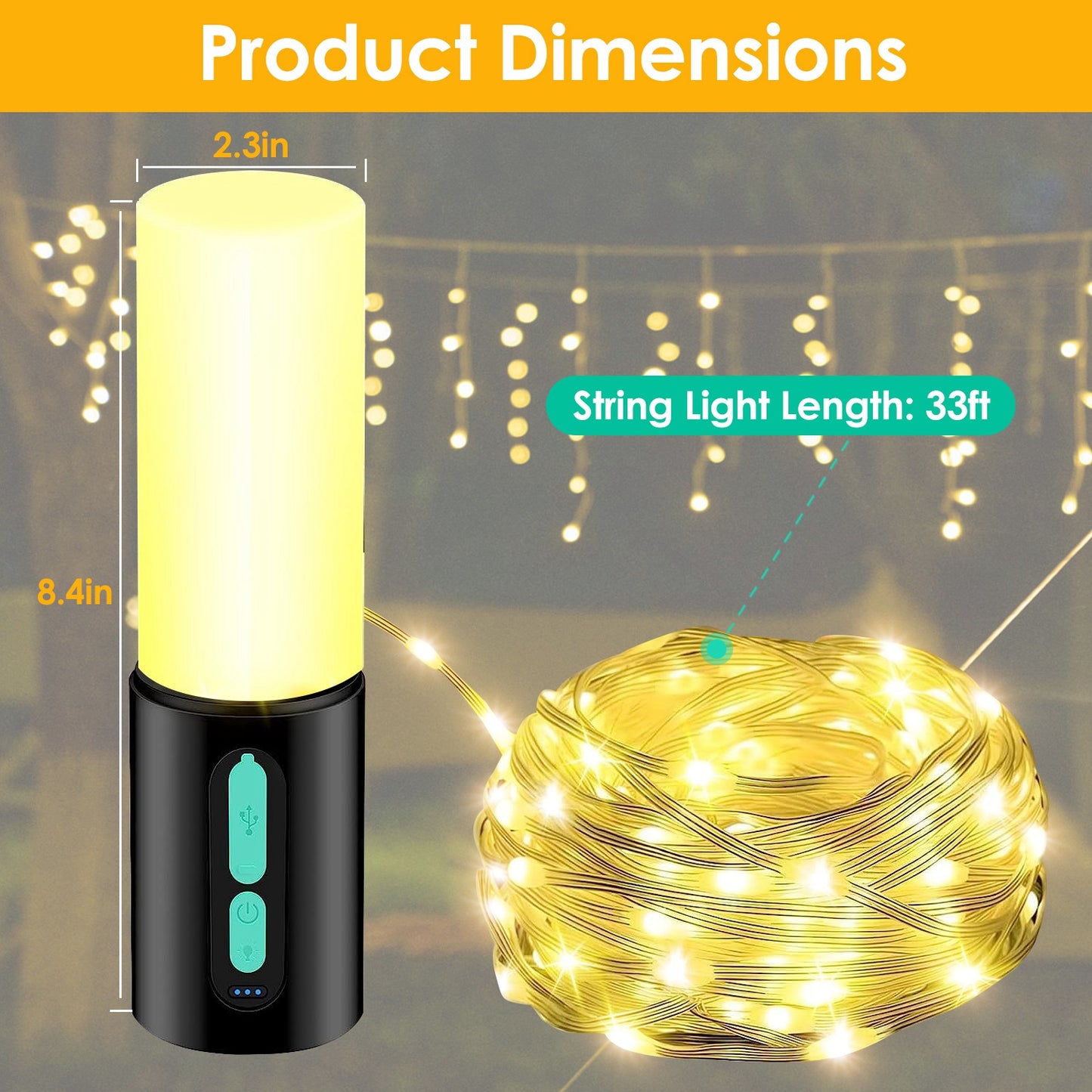Web Based Rechargeable Camping String Light IP44 Waterproof Camping Lantern With 33Ft String Light 7 Light Modes Emergency Power Bank Carry Bag For Indoor Outdoor Wedding Party