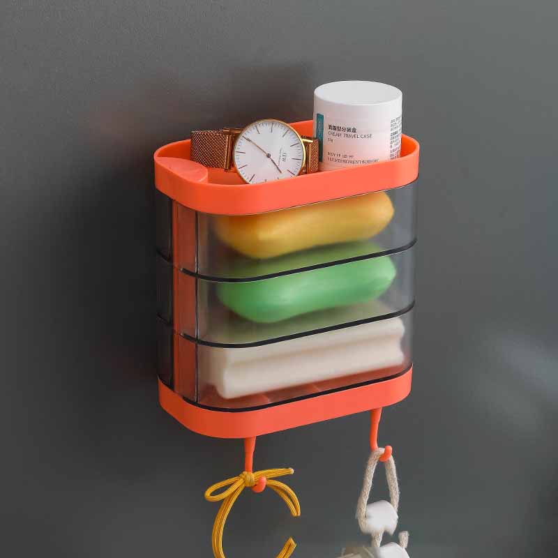 WebBased Bathroom Soap Box Wall-mounted Multi-layer Soap Box Toilet Rotatable Drain Soap Box Multifunctional Toiletry Rack Wall Shelf