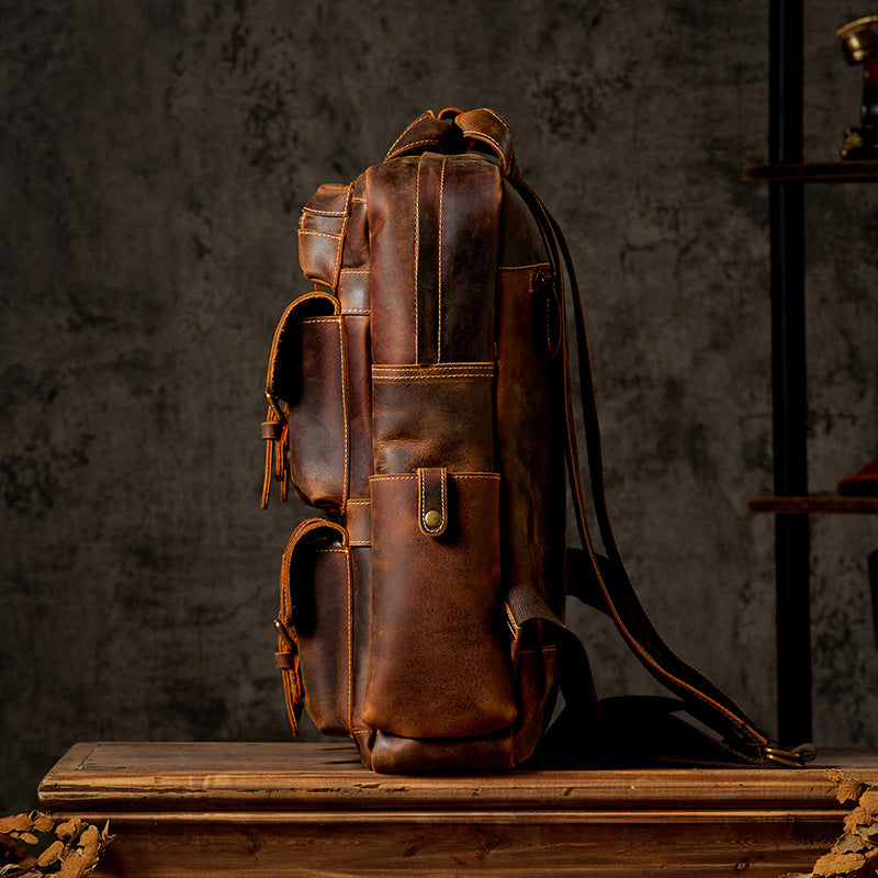Web Based Men's Large Capacity Retro Outdoor Travel Leather Backpack