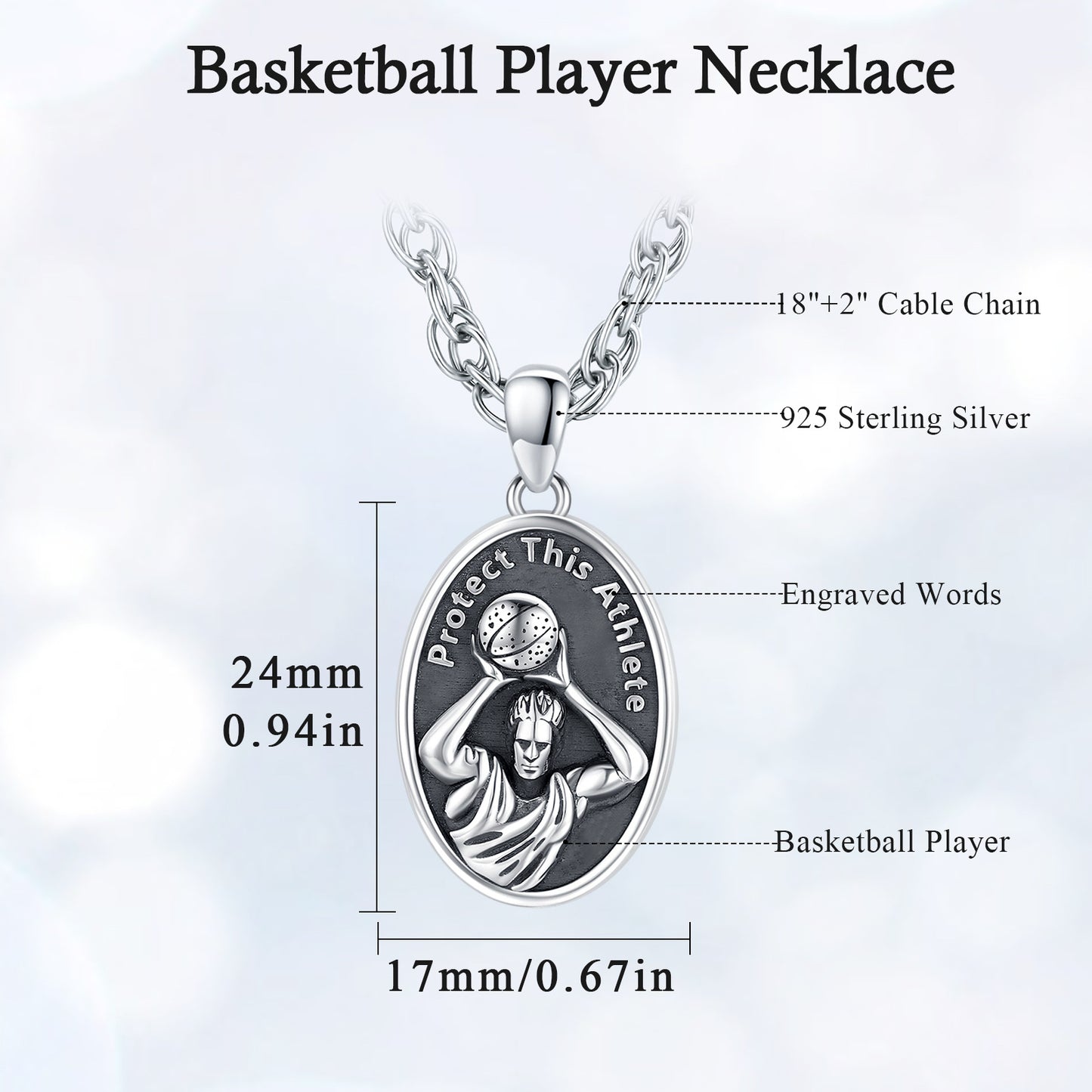 Web Based Basketball Athlete Pendant Necklace in 925 Sterling Silver
