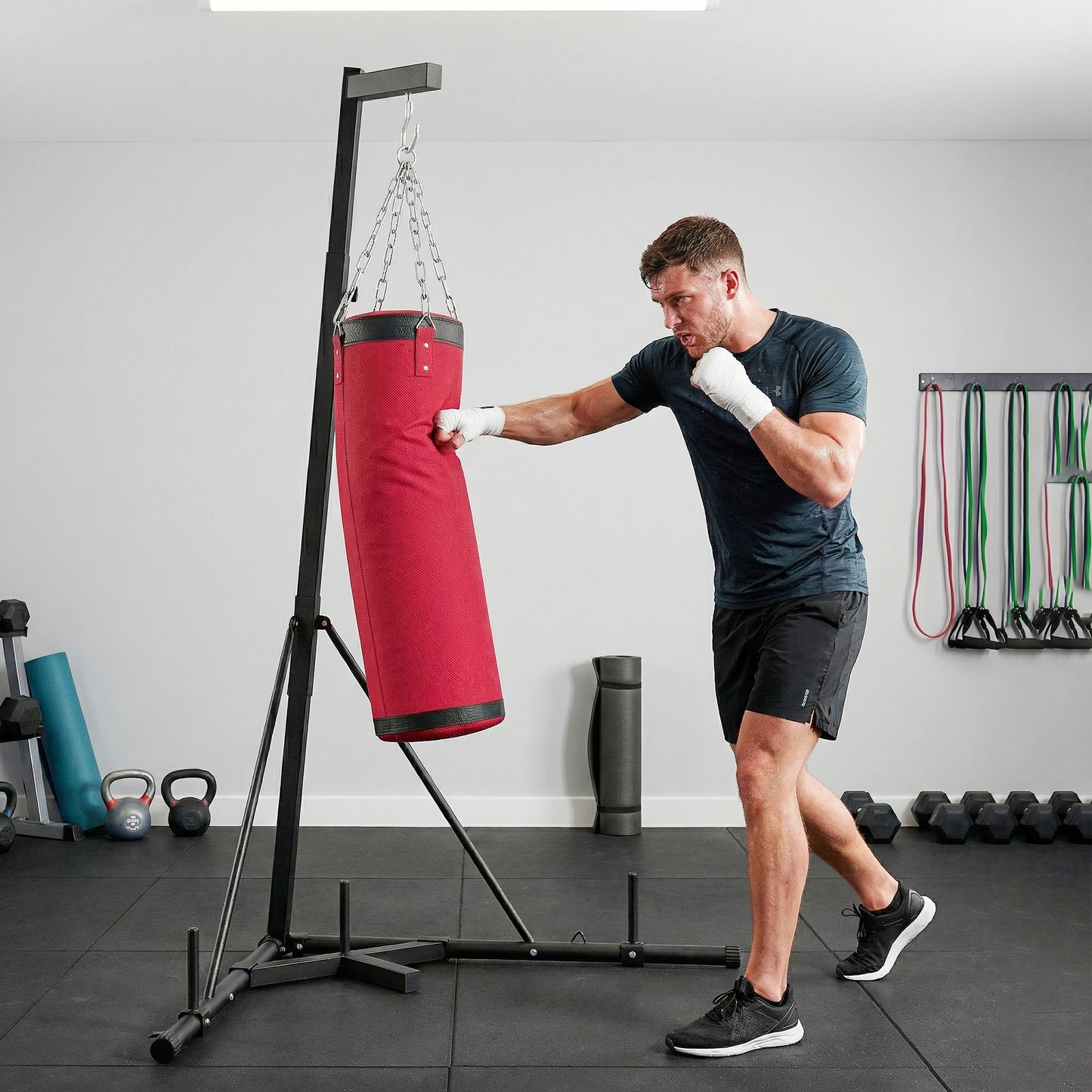Web Based Punching Bag with Stand for Adults, 72.8"-90.9" Height Adjustable Freestanding Boxing Stand with Canvas Sandbag, Red