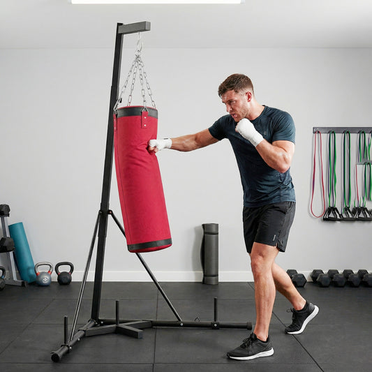 Web Based Punching Bag with Stand for Adults, 72.8"-90.9" Height Adjustable Freestanding Boxing Stand with Canvas Sandbag, Red