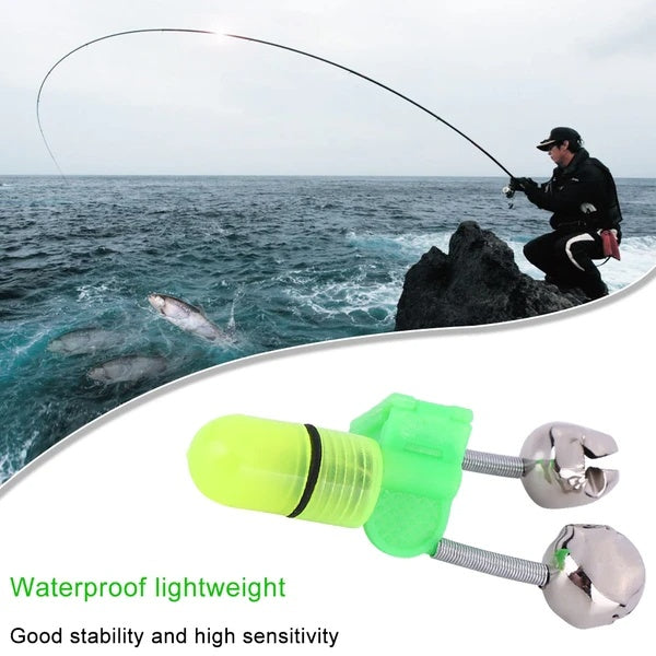 Web Based LED Night Fishing Bite Bait Alarm 2 Bells Light Rod Tip Clip Alert Ring
