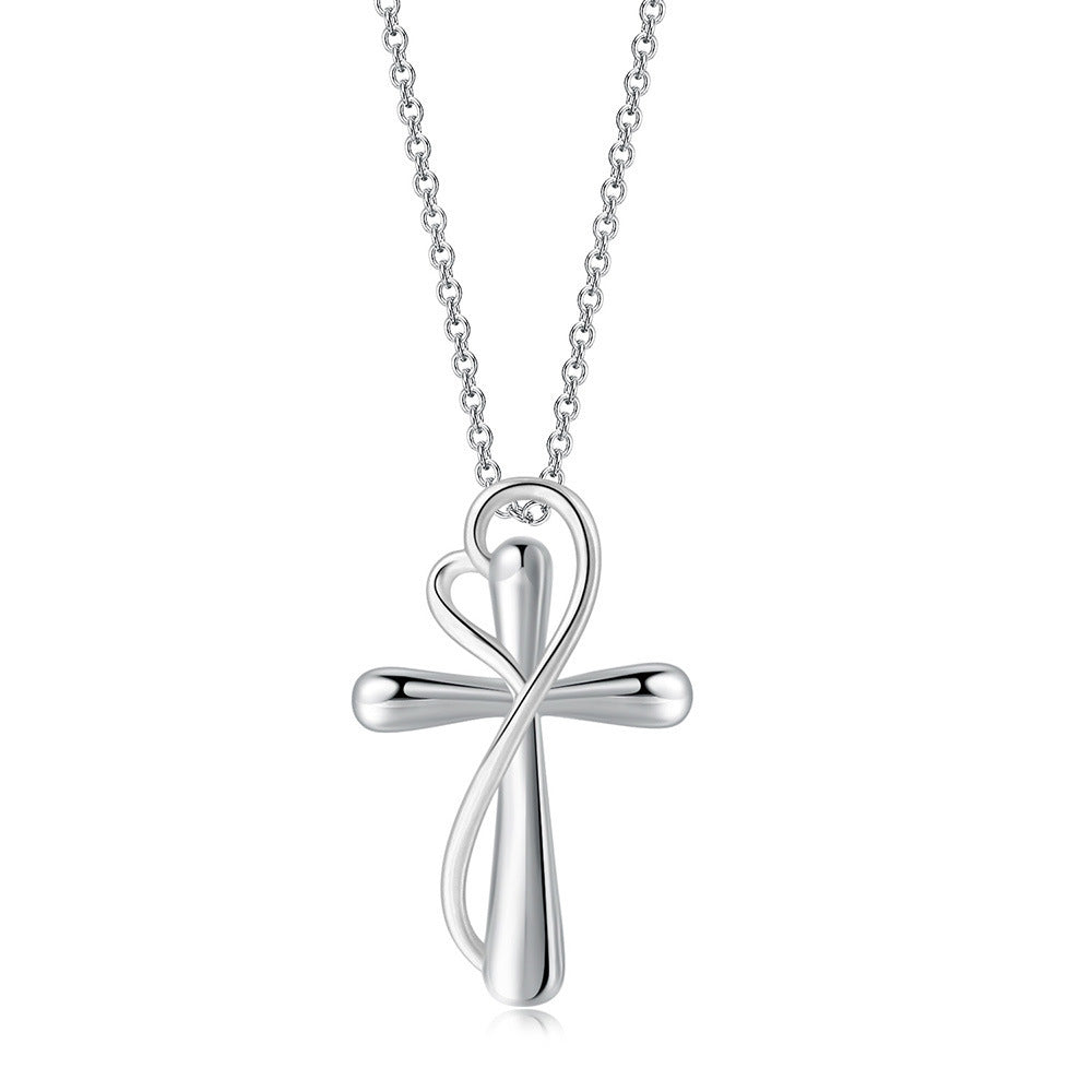 Wbs Heart-shaped Cross Necklace Simple Color Separation Electroplating