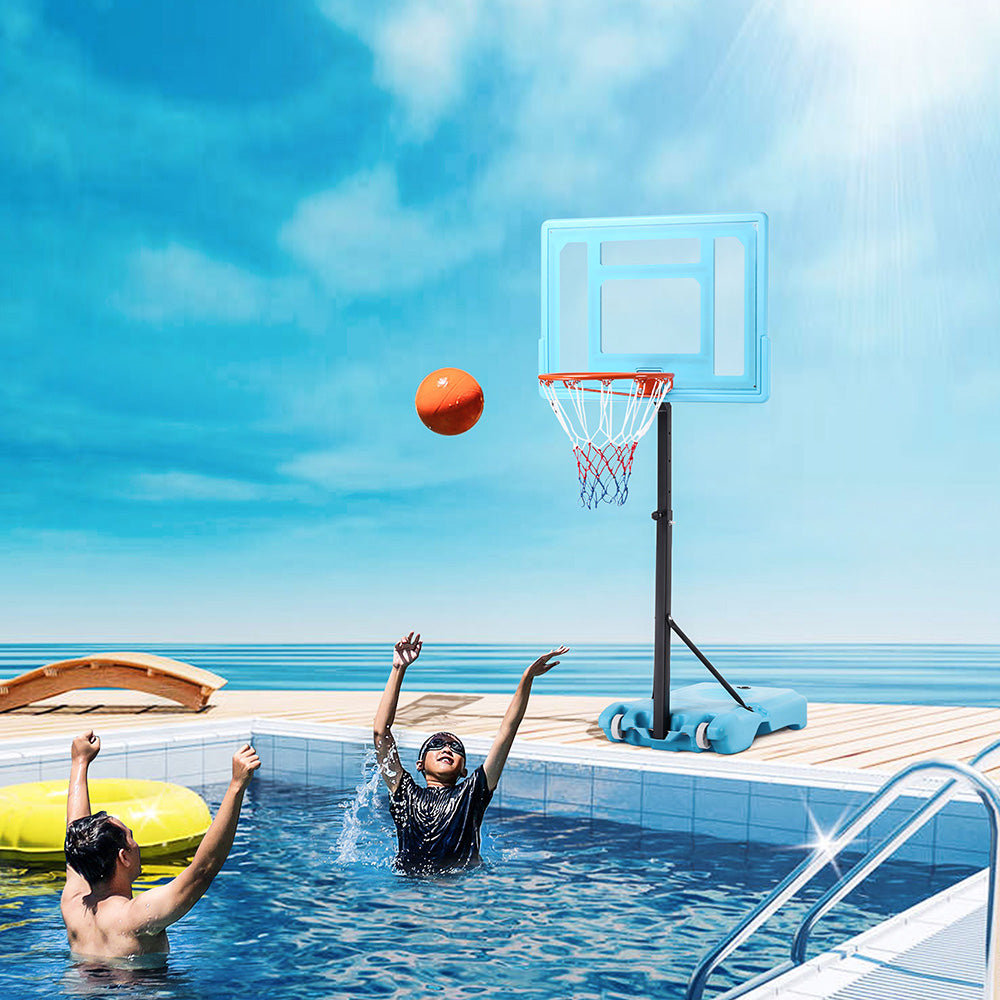 Web Based Poolside Basketball Hoop Stand, 36.5inch-48.5inch Height Adjustable Portable Hoop System With Clear Backboard & Fillable Base For Whole Family, Blue, Black, Red