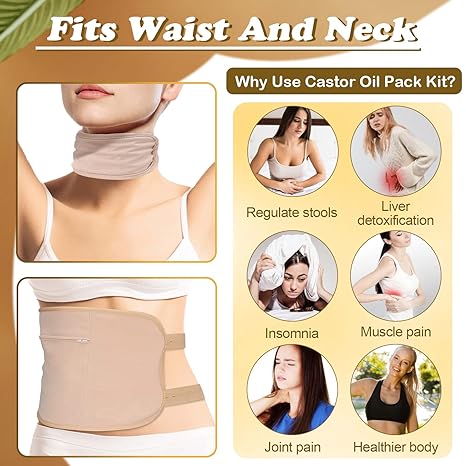 Web Based Castor Oil Pack Wrap Set, Adjustable Reusable Organic Castor Oil Pack Kit, Castor Oil Packs For Liver Detox With Elastic Strap Cotton Machine Washable Anti Oil Leak
