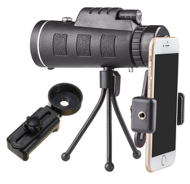Web Based Compatible with Apple, Monocular Telescope Zoom Scope with Compass Phone Clip Tripod