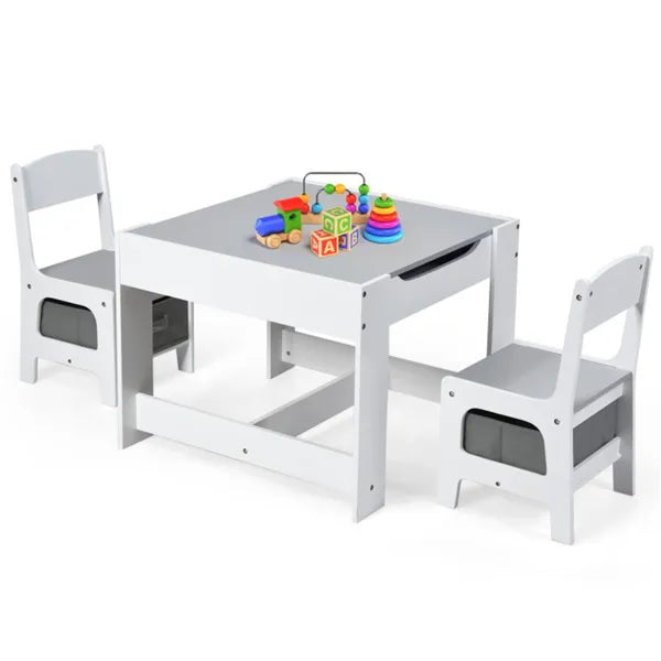 Web Based 2-in-1 Kids Activity Table And Chairs Set, Double-Sided Whiteboard & Blackboard, With Hidden Storage, Certified Non-Toxic MDF, Perfect Gift For 3-7 Years Old (White)