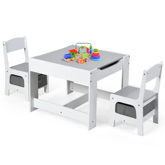 Web Based 2-in-1 Kids Activity Table And Chairs Set, Double-Sided Whiteboard & Blackboard, With Hidden Storage, Certified Non-Toxic MDF, Perfect Gift For 3-7 Years Old (White)