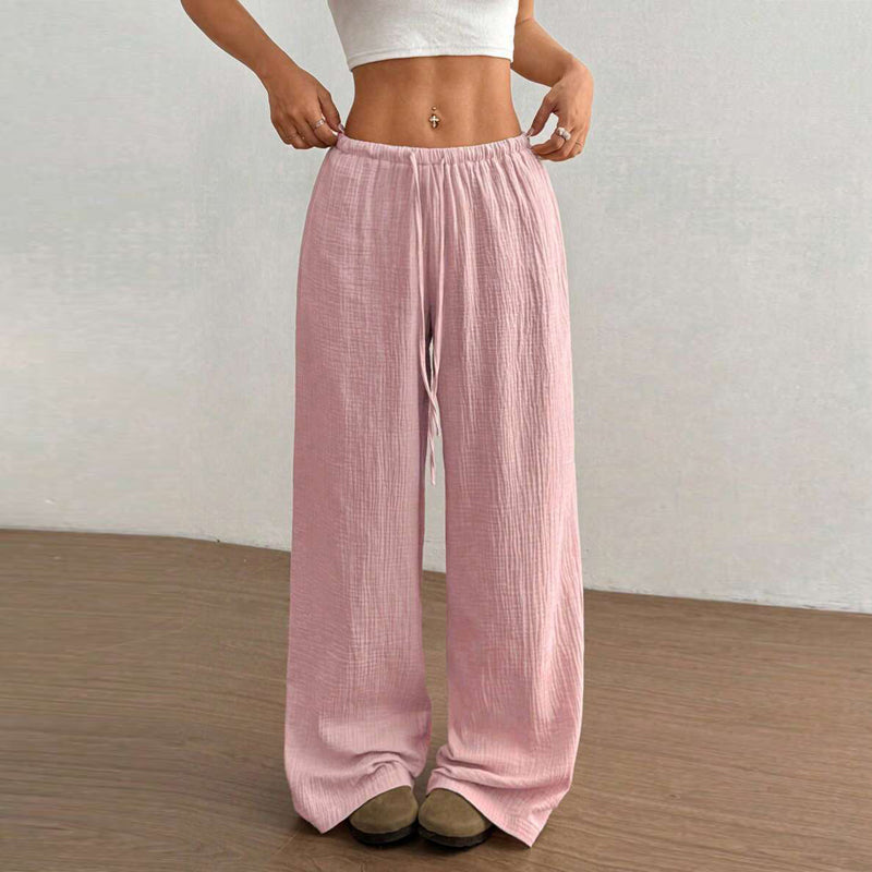Web Based Plus Size Women's Solid Color High-Waisted Wide Leg Pants Drawstring Waist Casual Trousers For Spring And Autumn
