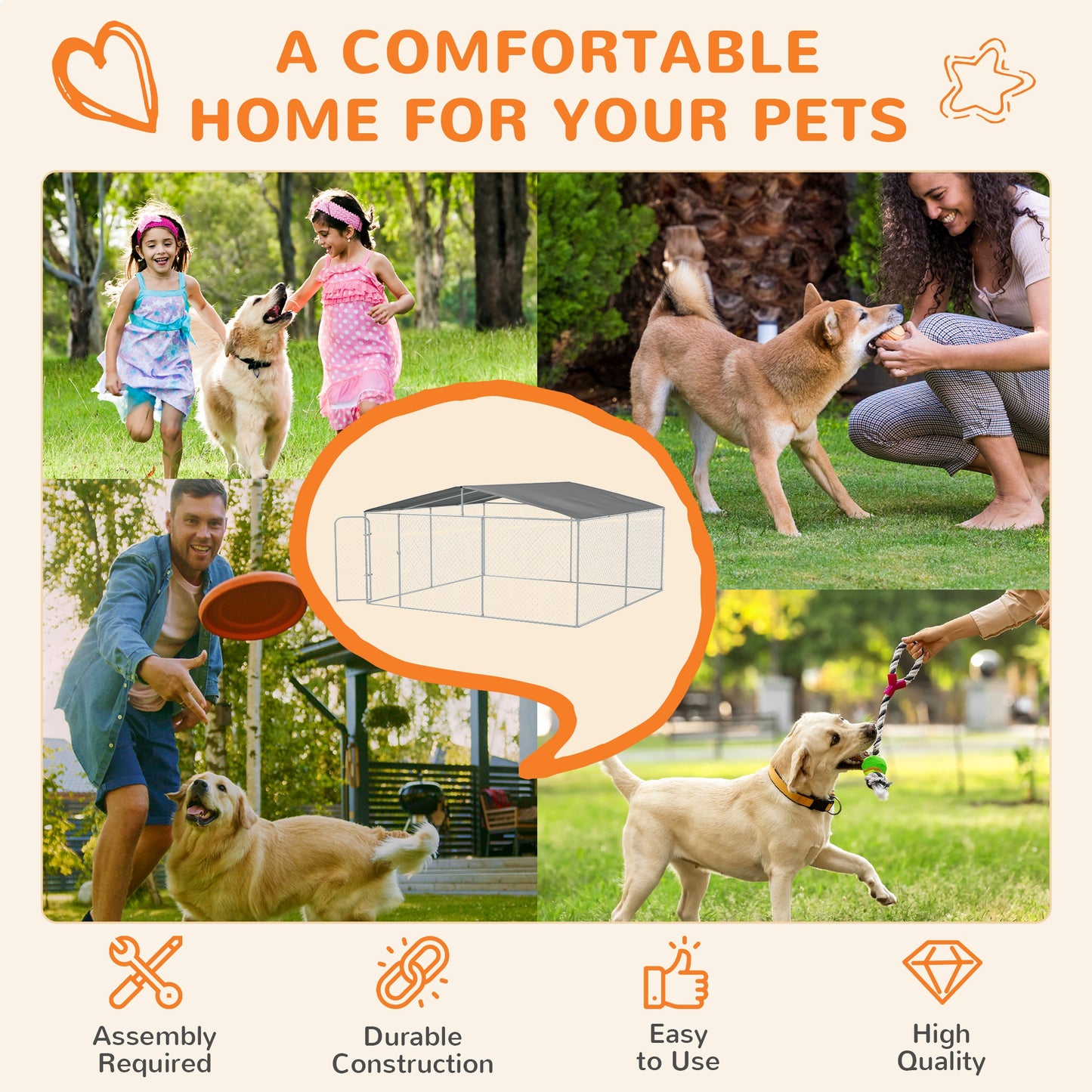 Web Based 15x15 Dog Kennel with Cover, Secure Outdoor Dog Fence, Galvanized Steel Frame for Backyard, Green