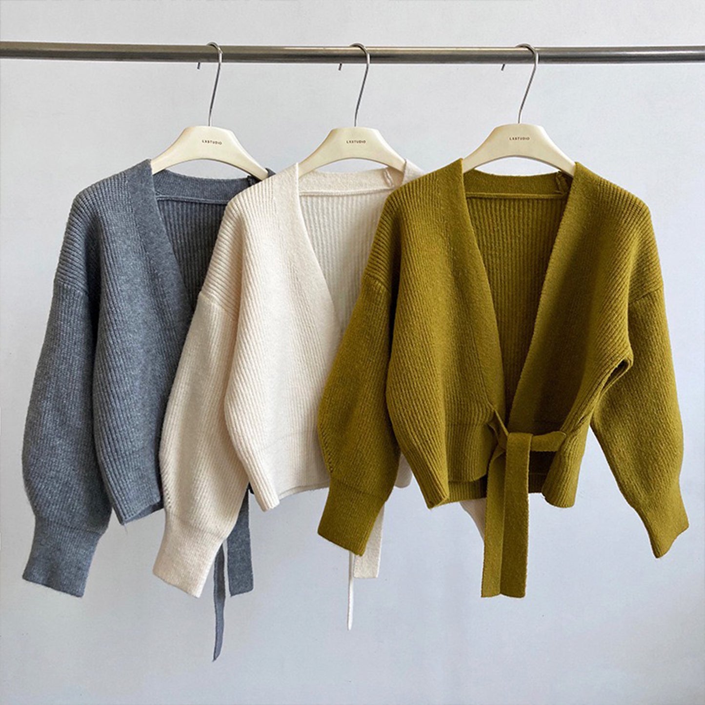 Web Based French Retro Knitted Cardigan Top V-neck Tie Loose Womens Sweater Coat, Handmade Spring Clothing, Womens Clothing