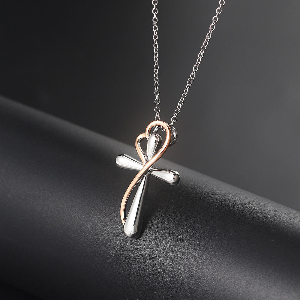 Wbs Heart-shaped Cross Necklace Simple Color Separation Electroplating