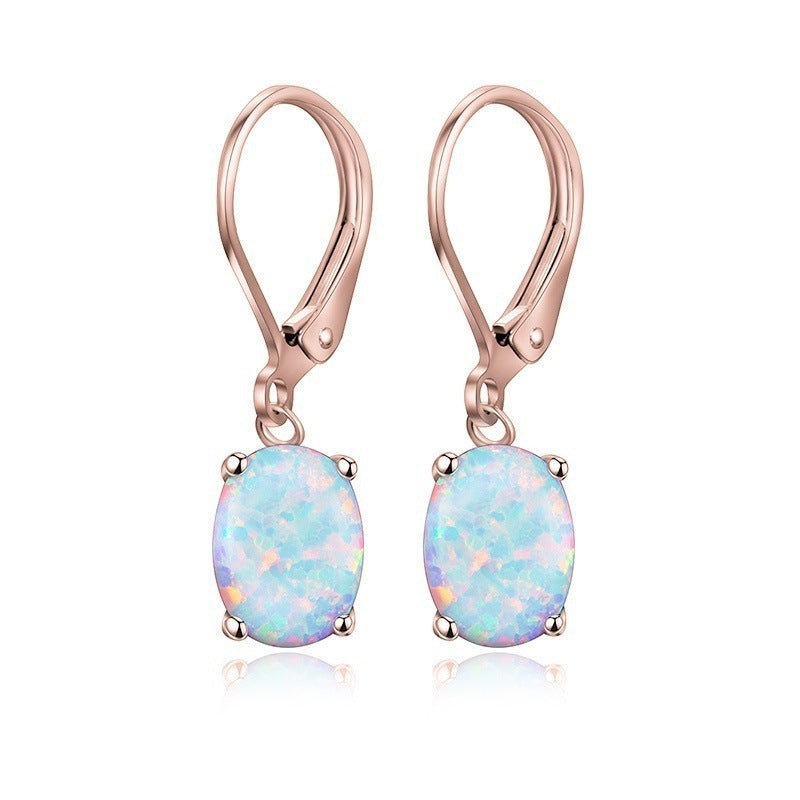 Web Based Four-claw Oval Opal Earrings European And American Ornament
